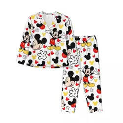 Disney Mickey Mouse Women's Pajamas Set Button Down Pajama 2 Piece Suit Pyjama Femme Nightwear Loungewear