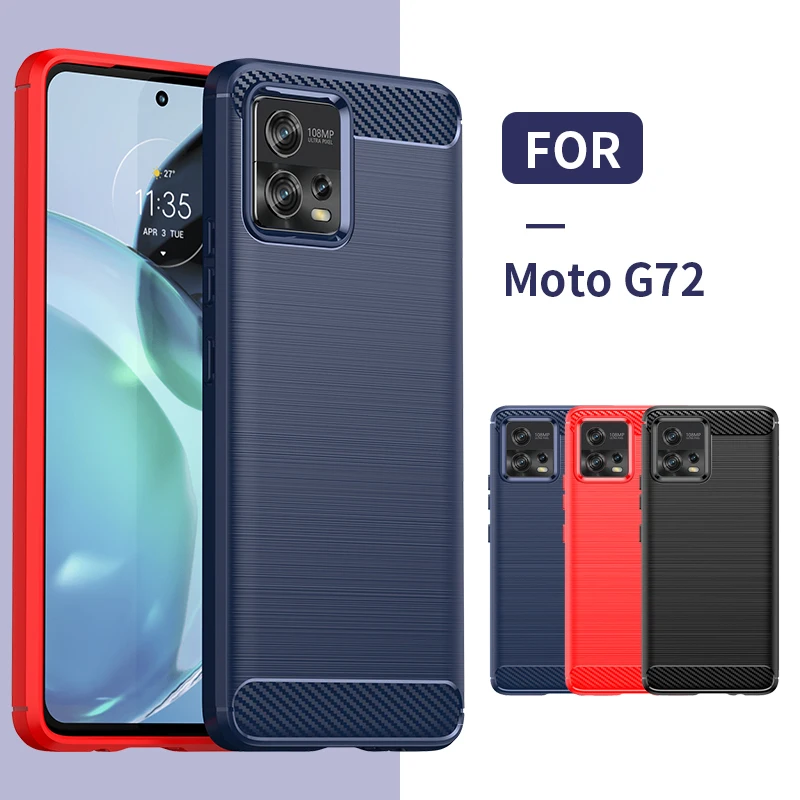 For Moto G72 Case Cover Motorola Moto G72 Coque Carbon Fiber Phone Bumper Back Shockproof Soft TPU Case For Moto G 72 G72 Fundas