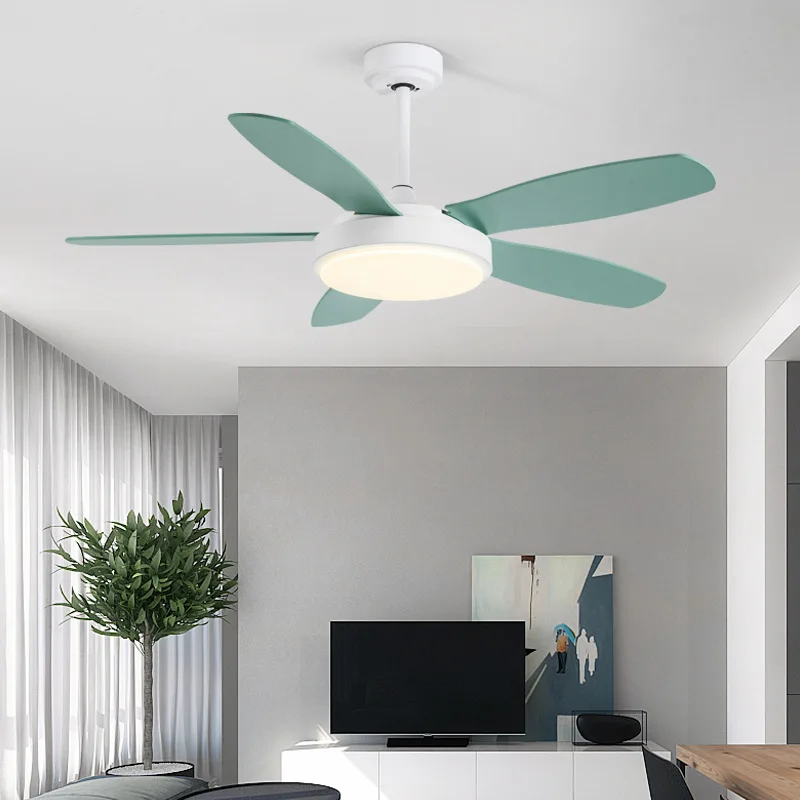 Solid wood fan light simple modern home living room dining room ceiling fan light frequency conversion silent