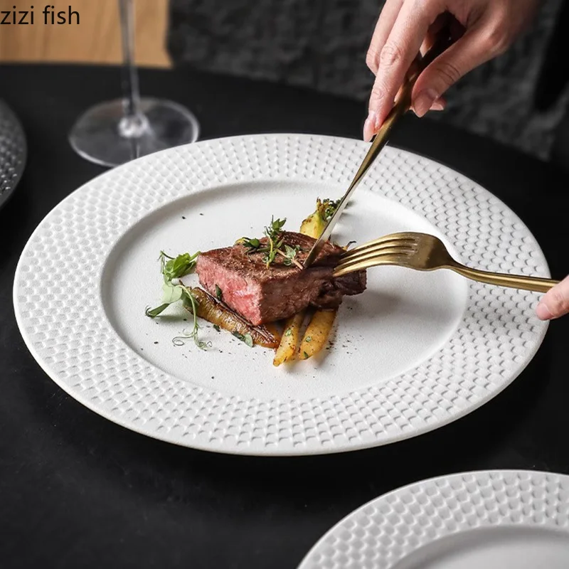 Matte Ceramic Plate Steak Plate Dessert Dish Serving Plate Pasta Dish Circular Flat Plates Molecular Cuisine Kitchen Tableware