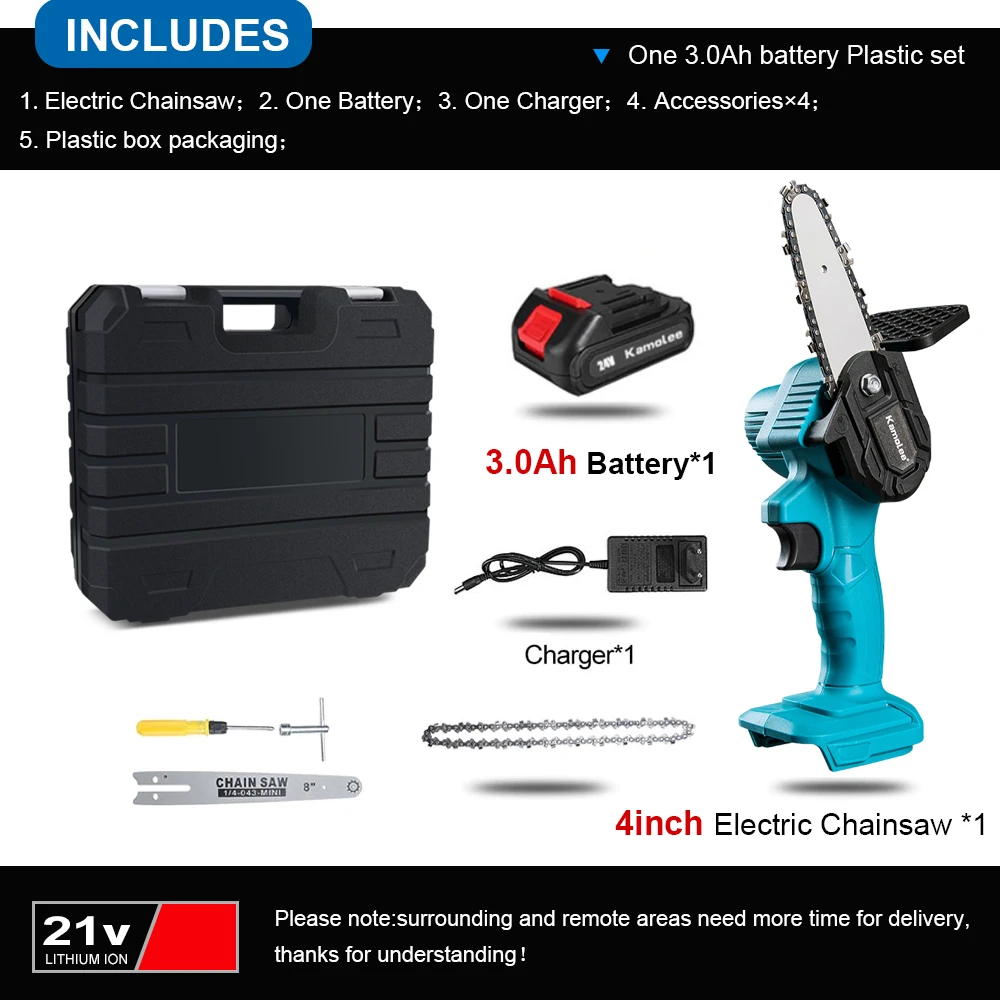 Kamolee Bürstenlose elektrische Kettensäge, 24 V, 4/6/8 Zoll, Mini-Kettensäge, Holzschneider, Beschneiden, Garten-Elektrowerkzeug, anwendbar auf 18 V 21 V Batterie