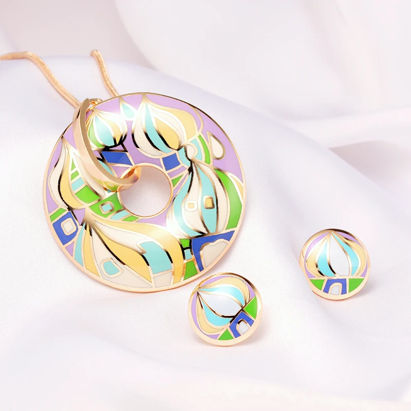 Newest Fashion Vintage Jewelry Sets Bohemian Necklace Earrings Set Enamel Necklace Earrings