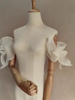 新娘袖子可拆式蝴蝶結歐根紗女士婚紗派對禮服配件 8 最佳銷售 正式禮服的可拆式袖子 - №4
