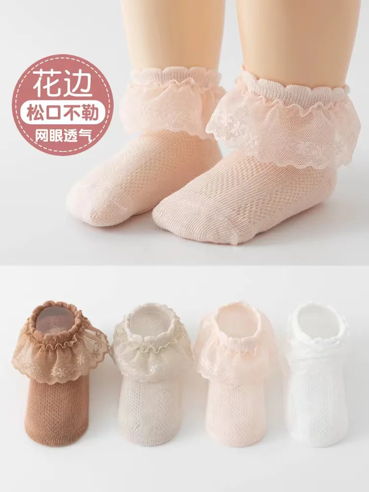 Princess Lace Floral Baby Socks for Girls Toddler Cute White Ruffles Anti-Skid Socks Kids Dancing Socks Casual Infant Foot Socks