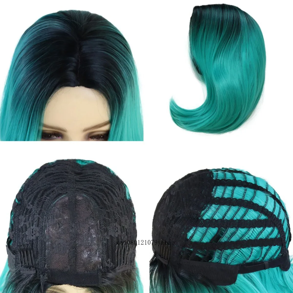 Ombre Cyan Cosplay Lolita Wigs Synthetic Bob Dark Root Wigs for Women Lady Natural Looking Halloween Daily Party Costume Use