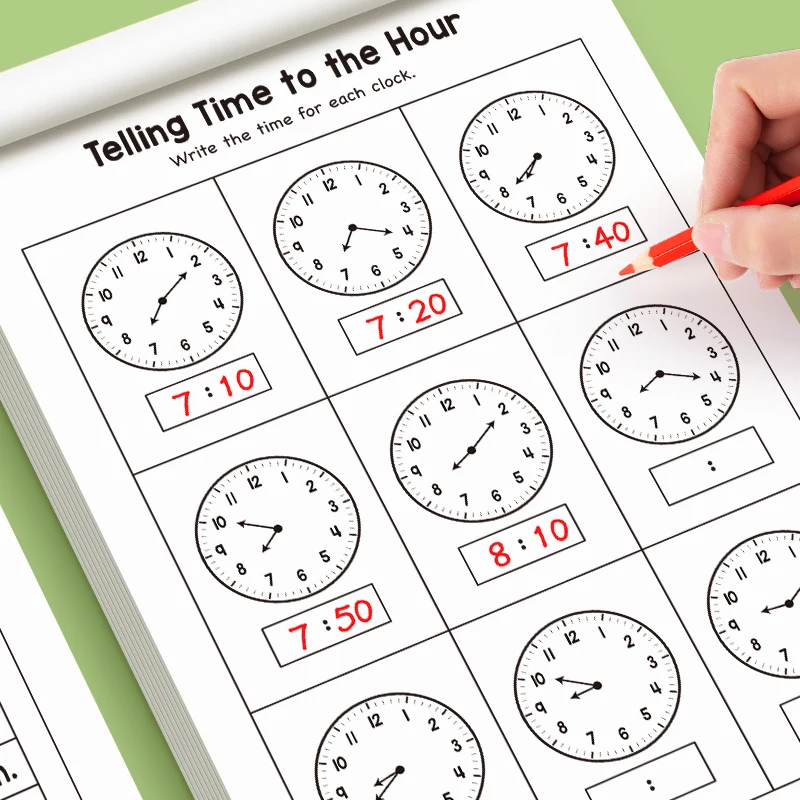 32 Page Telling Time Exercise  Cognition Book Interactive Game Book about  Fun Time Game Drawing Learning Book