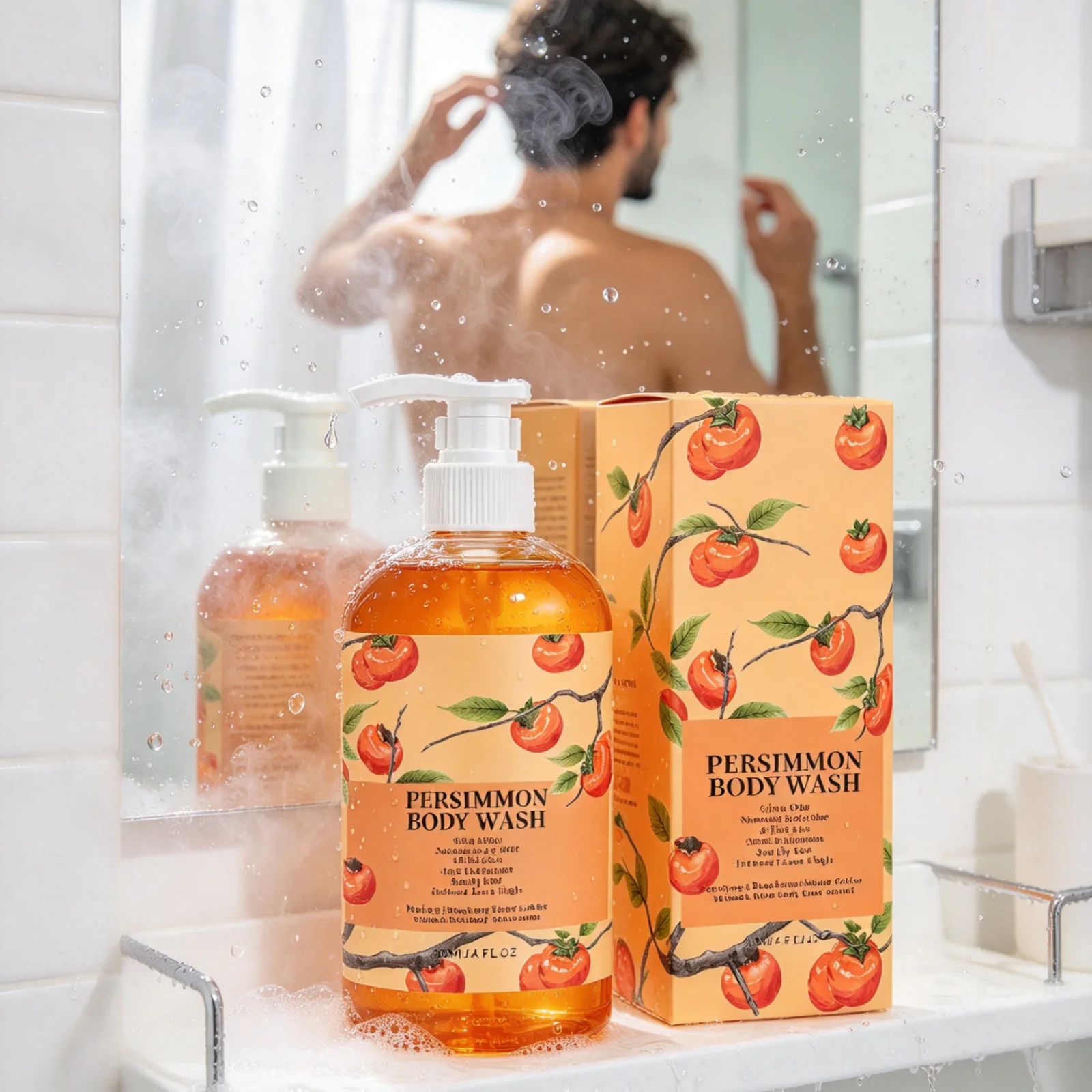 Persimmon Body Wash Deep Cleansing Nourishing Fresh Scent Odor Control Purifying Skin Friendly Non Sticky Body Wash Liquid 120ml