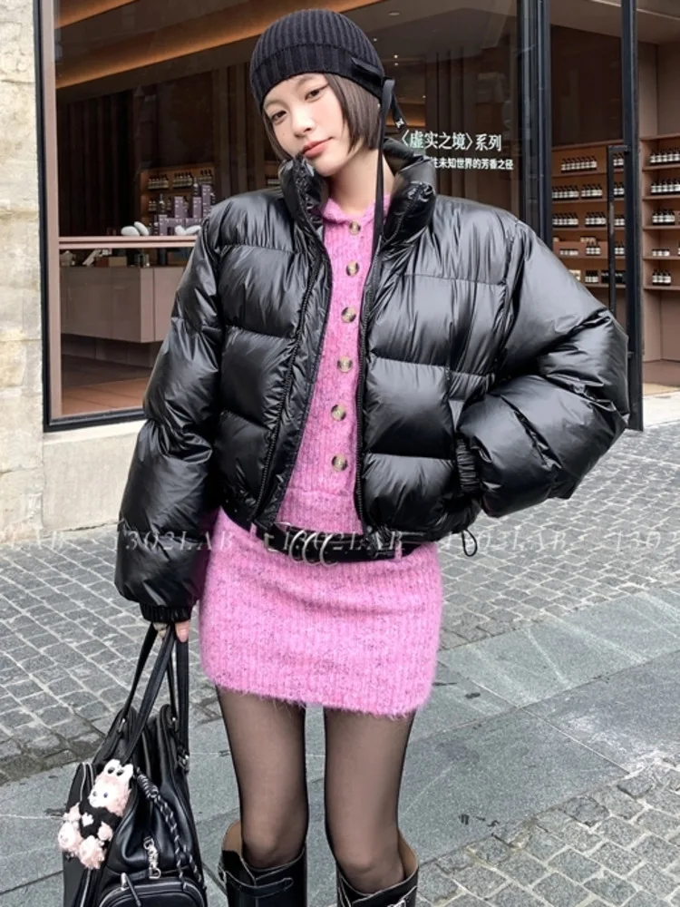 

2025 Winter Bubble Jackets Pleated Heart Black Warm Thicken Coats Loose Casual Parkas Harajuku Streetwear Puffer Chic Jacket