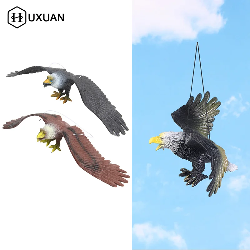 1pcs Outdoor Eagle Figurine Hanging Bird Deterrent Plastic Eagle Ornament Vivid Flying Bird Hawk Decoy Garden Scarecrow
