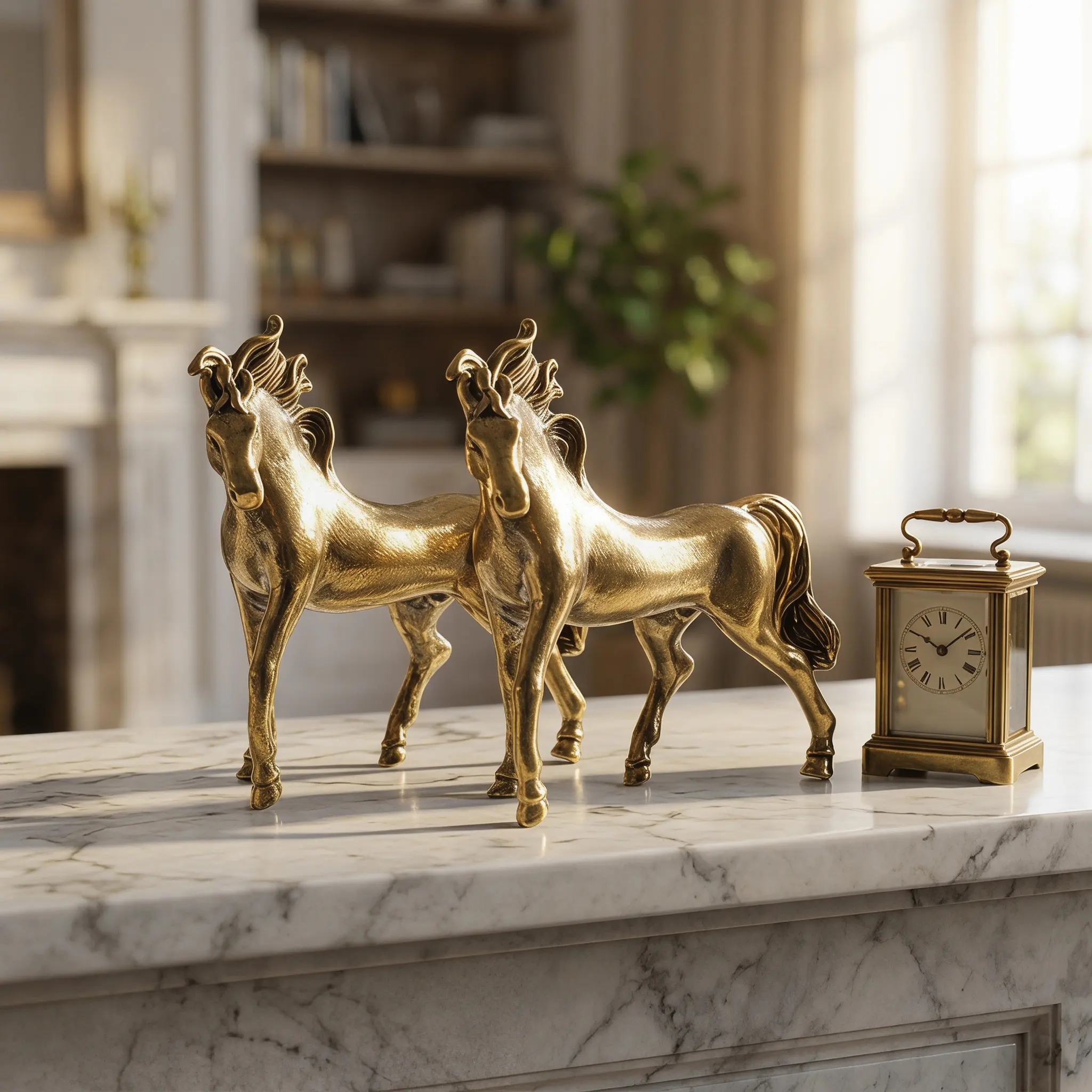2Pcs Brass Horse Statues Feng Shui Victory Decor Copper Metal Sculpture Desktop Office Home Decoration Business Gift Birthday