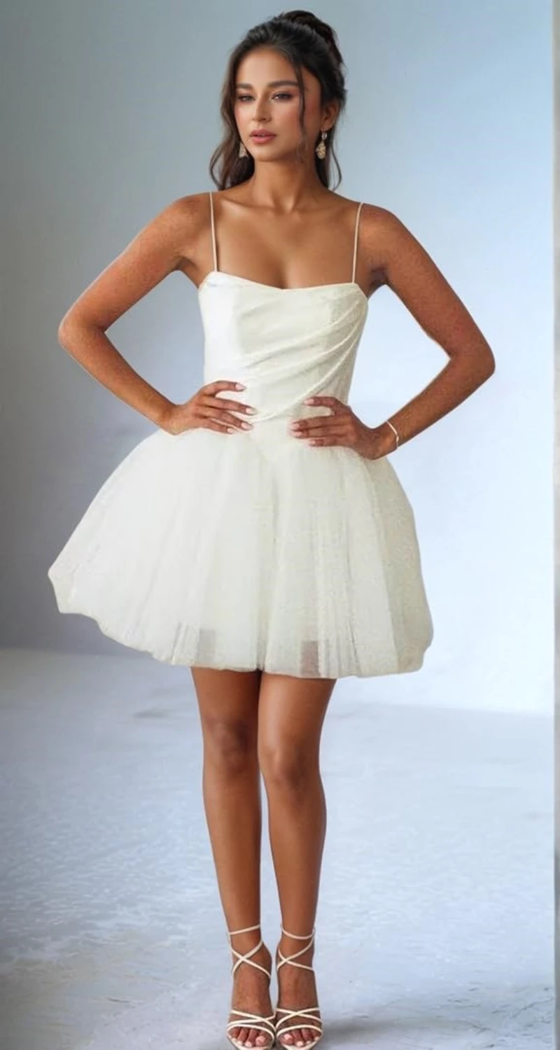 

Short Wedding Dresses for Bride Spaghrtti Straps Bridal Shower Dress Boho Mini Wedding Gowns