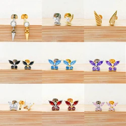 1Pc Titanium Labret Piercing Lip Stud Tragus Earring Ear Stud Crystal Zircon Butterfly Cartilage Helix Medusa Monroe Jewelry 16G