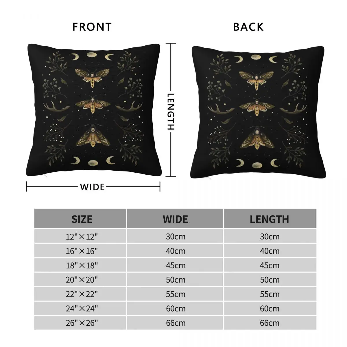 Death Head Moths Night Square Pillowcase Polyester Linen Velvet Printed Zip Decor Pillow Case Car Cushion Cover 45x45