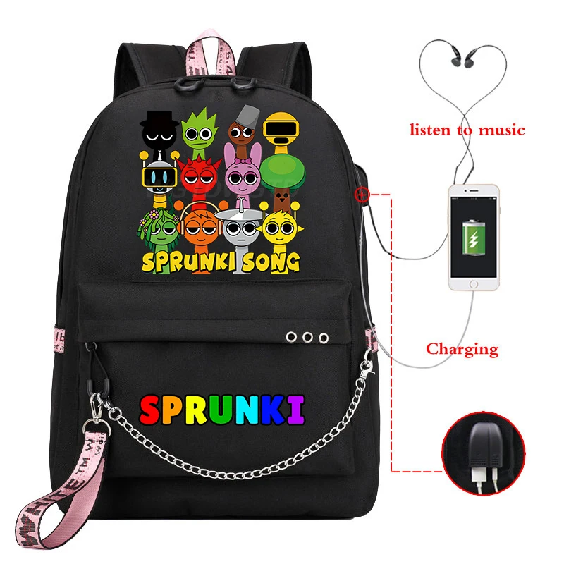 

New Sprunki Incredibox Backpack Boys Girls Book Bags Large Capacity Teenager USB Port Schoolbag Women Men Laptop Travel Bagpacks