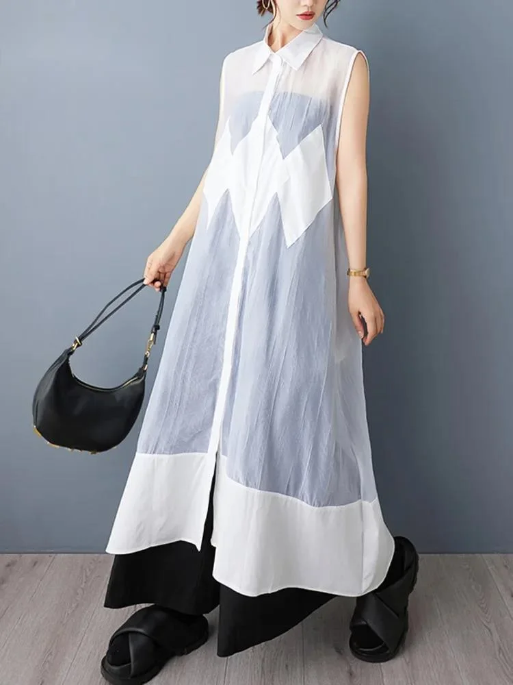 2026 Summer New Paneled Sleeveless Loose Casual Dress Women's Solid Color Mid Long Styles Fashion Clothing 5ZDOTZL