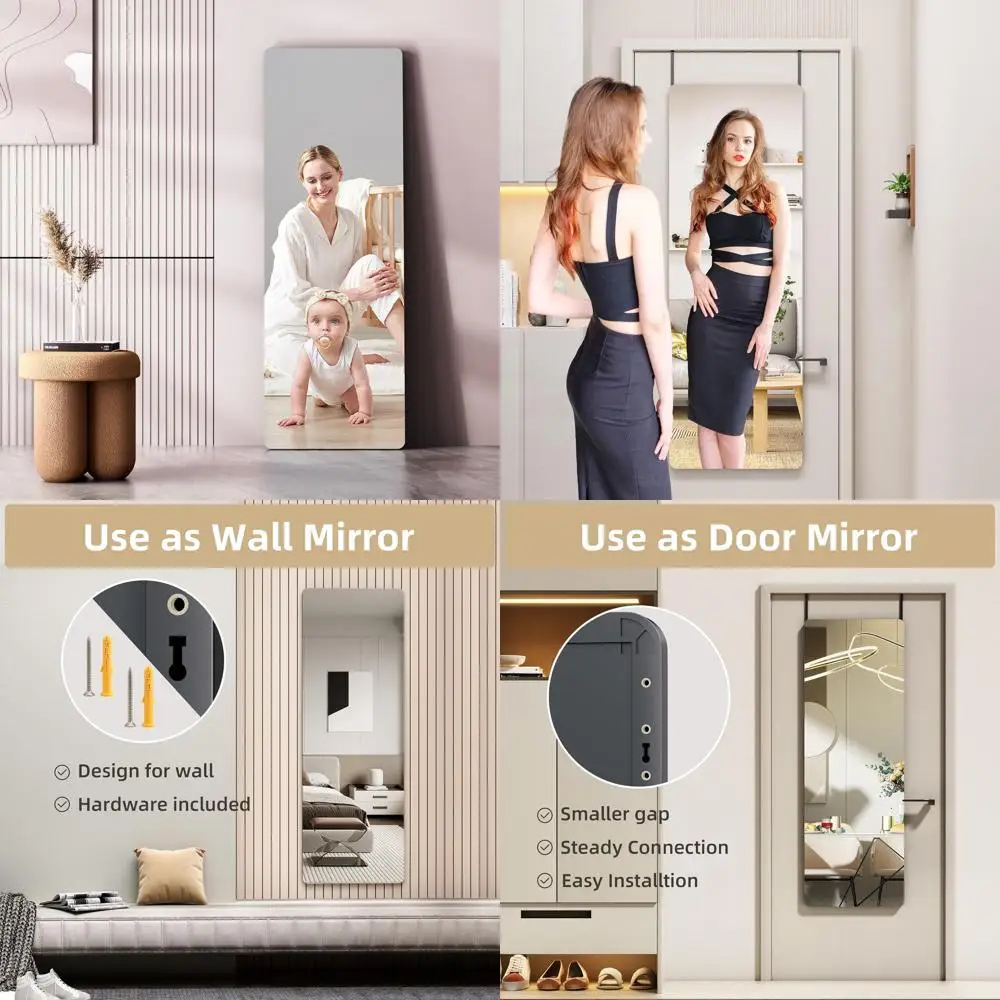 

Over-Door Wall-Mounted Mirror, 47x16, for Bedroom, Living Room, or Cloakroom, Round Black Frame