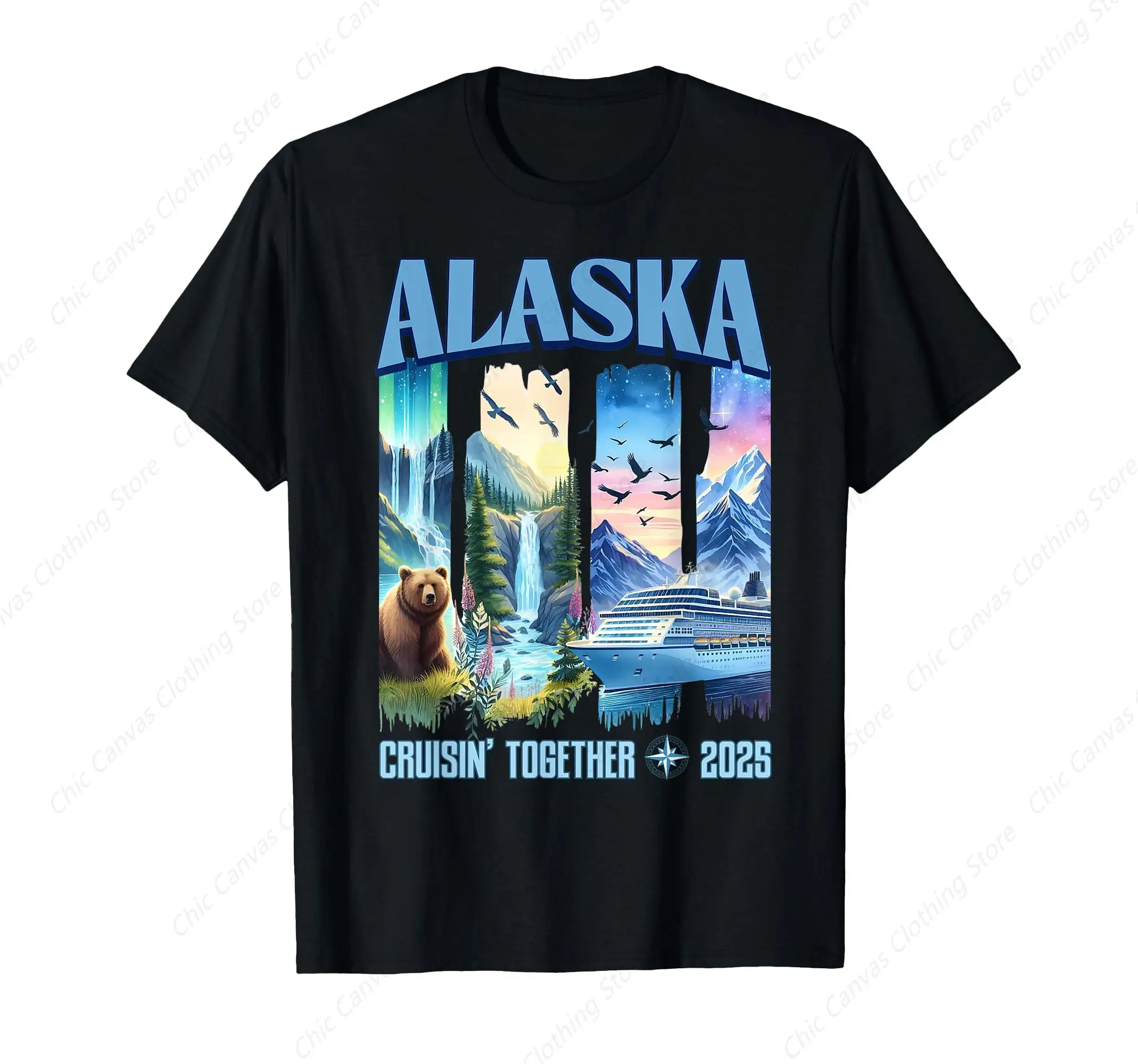 

Alaska Cruise 2025 Pairing Family Friends Group T-shirt Cotton Breathable Men's and Women's Short Sleeves