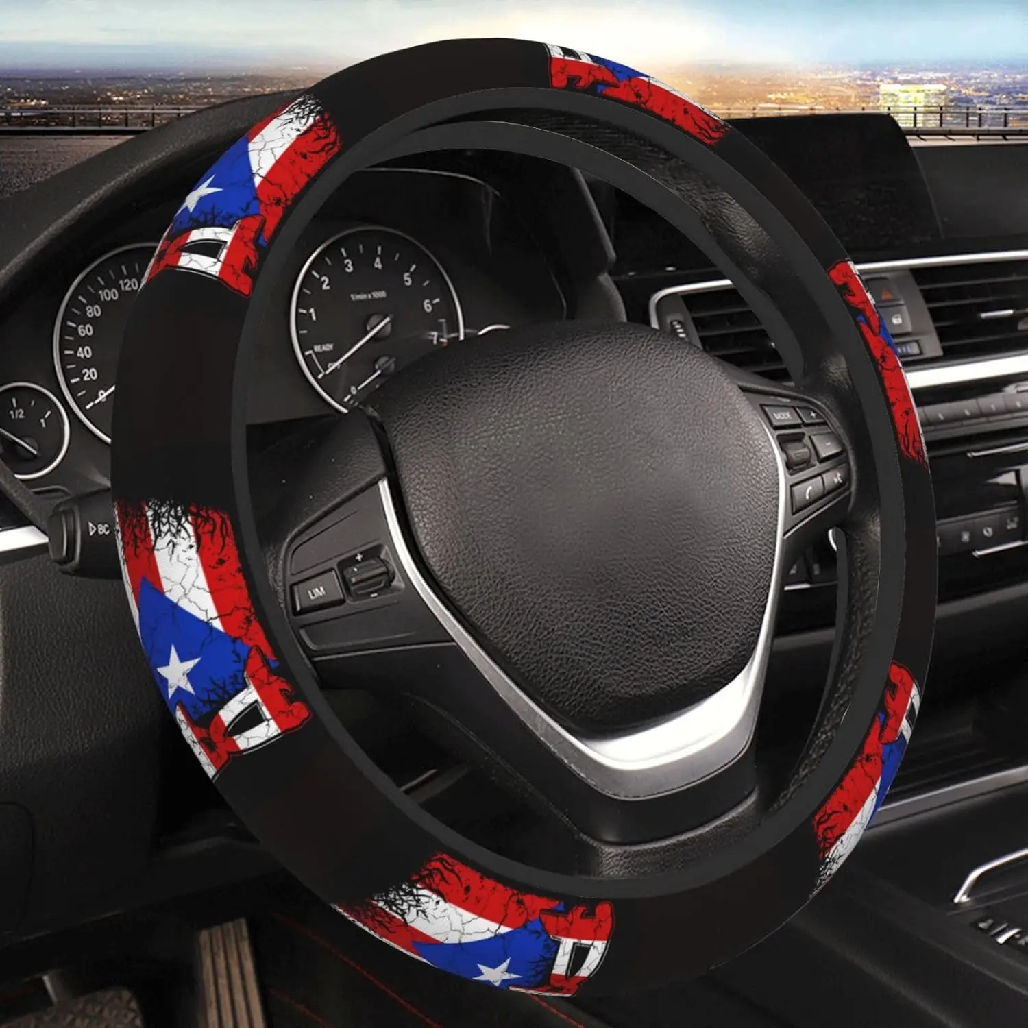 Puerto Rico Flag Steering Wheel Covers Anti Slip Sweat Absorption Elasticity Car Accessories Steering Wheel Protector Universal