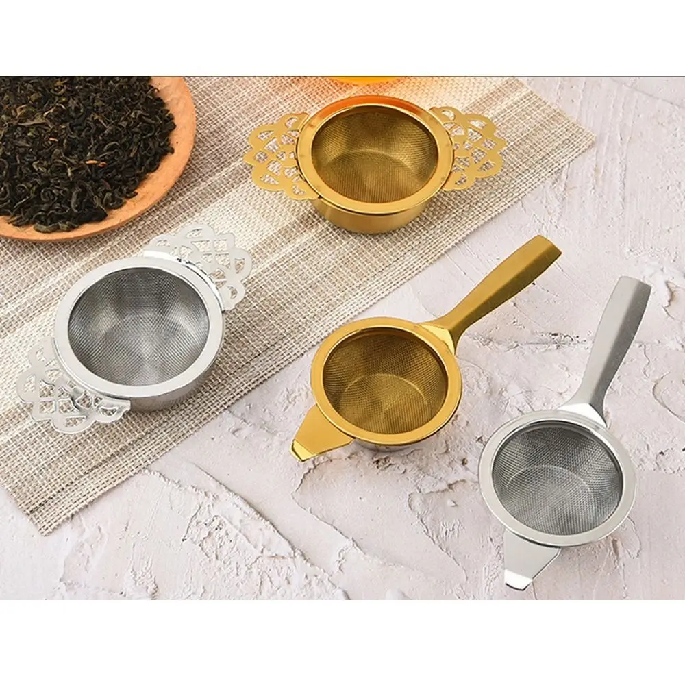 Stainless Steel Double Ear Tea Filter Fine Mesh Easy Clean Hanging Tea Strainer Food-grade Reusable Tea Infuser with Drip Bowl
