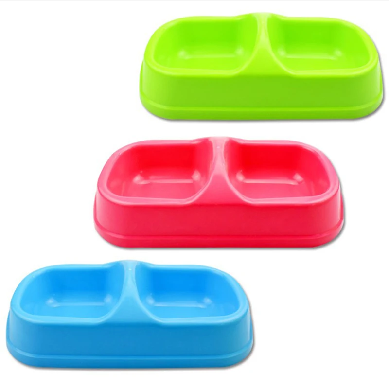1Pcs Random Color Large Candy Color Pet Dog Plastic Double Bowls Dogs Food Water Feeder Pet Feeding Supply