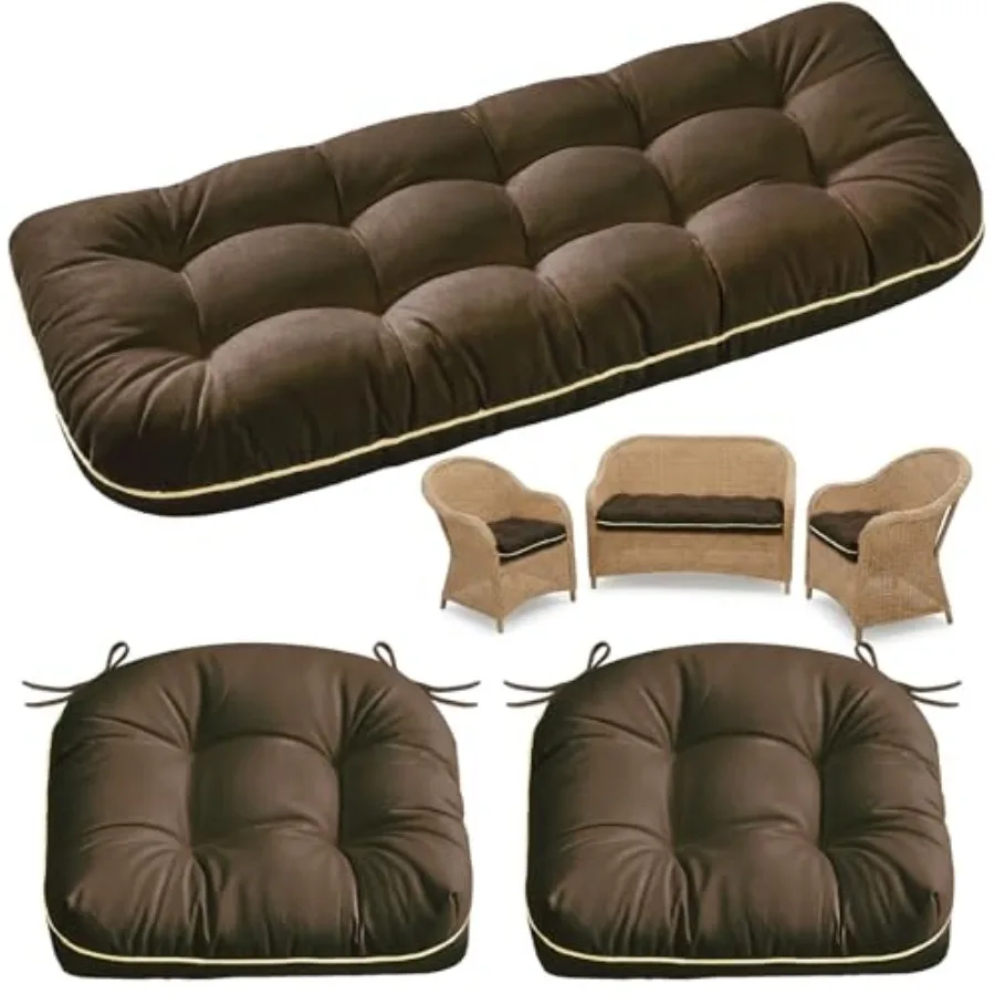 

Wicker Chair Cushions 3 Pieces Set for Outdoor Furniture, Replacement Patio Wicker Furniture Cushions, 1Pc Loveseat Cushion and