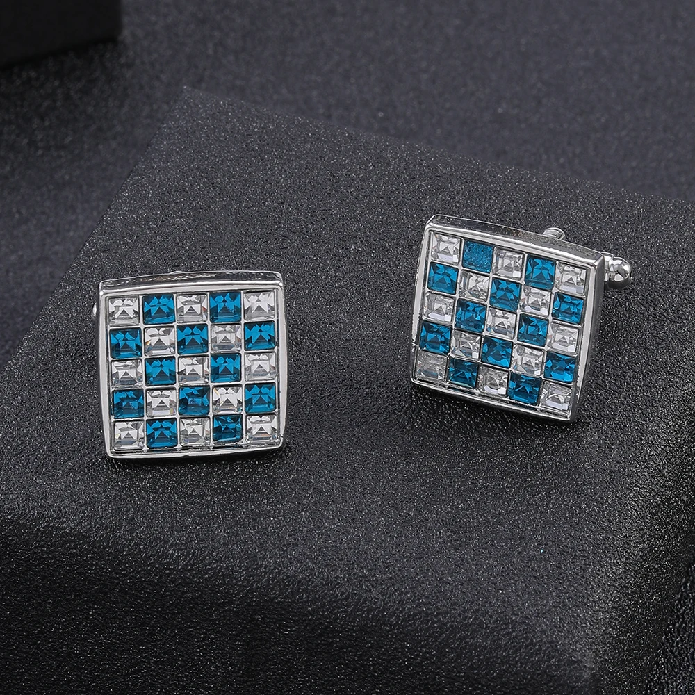 BlingBling Blue And White Rhinestone Wholesale Mens Cufflinks Square Galaxy Cufff Links Gemelos For Womens