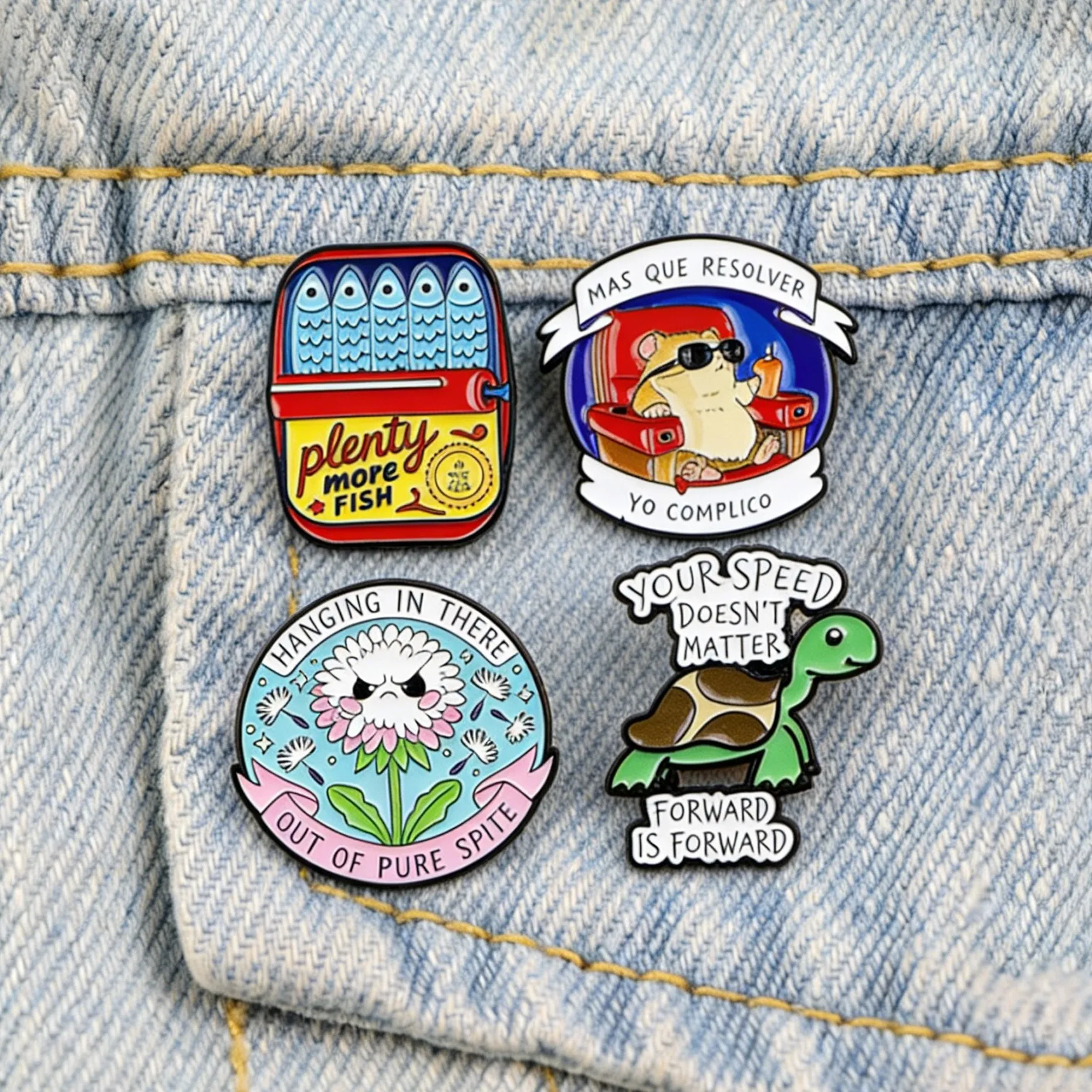 Pin esmaltado de sardina, broche de tortuga y hámster, insignia de solapa para mochilas, sombreros y bolsos, regalo de joyería inspirador para amigos