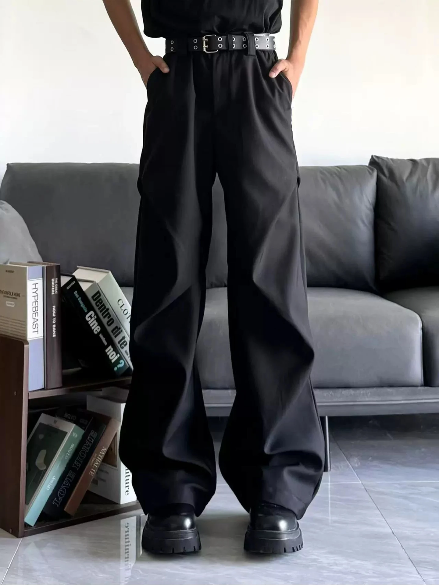 

Hnanlvy Ivy Men's Casual Straight Leg Pants Folded Bla High Waist Cleanfit Comfortable Polyester Fiber All Season Wear