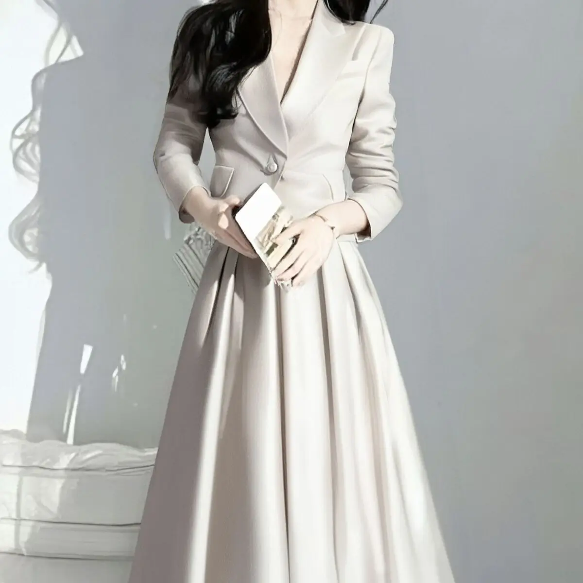 새로운 고품질 패션 정장 여성 봄 긴 소매 블레이저 자켓 + a 라인 미디 스커트 우아한 사무실 레이디 두 Pice 세트 복장