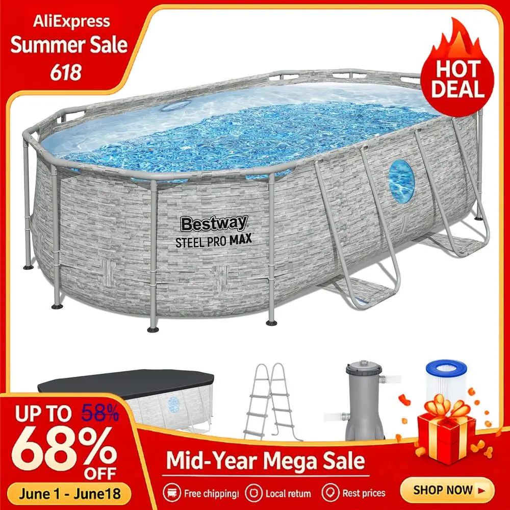 

14 x 82 x 39.5 Above Ground Pool, Oval Metal Frame Outdoor Swimming Pool Set with Filter Pump, Ladder, Custom