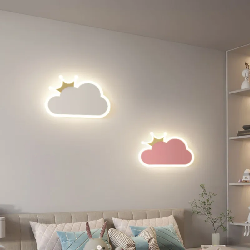 Children\'s Room Wall Lamp AC90-260V Boys and Girls\' Room Cloud Wall Lamp Nordic Creative Lovely Crown Room Bedroom Bedside Lamp