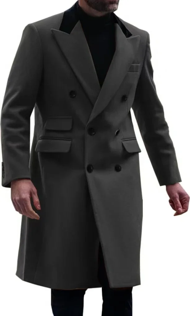 Fashion High Quality Customized Tuxedo Suit for Men Peak Lapel Trench Coat Double Breasted Winter Jacket for Banquet Business