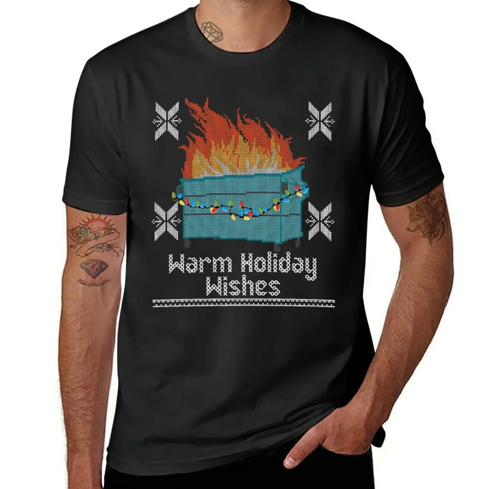 Ugly Christmas Sweater Design Dumpster Fire - Warm Holiday Wishes T-Shirt blacks man clothes mens plain t shirts