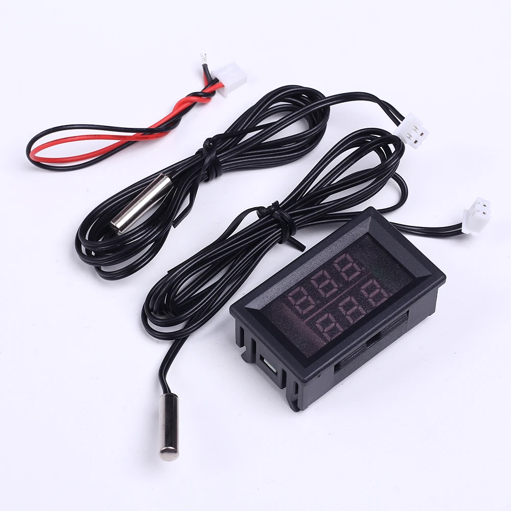 0.28 Inch Dual Digital LED Display Temperature Meter Waterproof NTC Probe Thermometer Sensor Red+Blue/ Red+Red DC 4V-28V