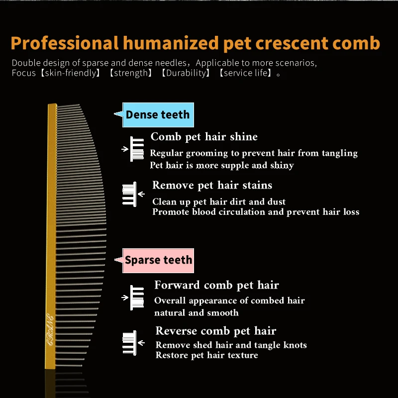 크레인 브랜드 애완 동물 그루밍 싱글 빗 스타일리스트, 항공 알루미늄, 초경량, 고품질 반려동물 초승달 빗, 개 고양이 사용 스타일링