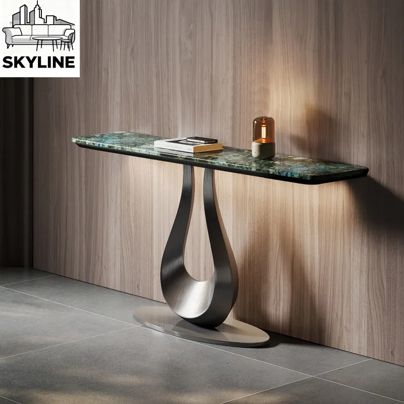 The entrance table blue jade luxury stone,  leaning against the wall strip table to divide the entrance cabinet