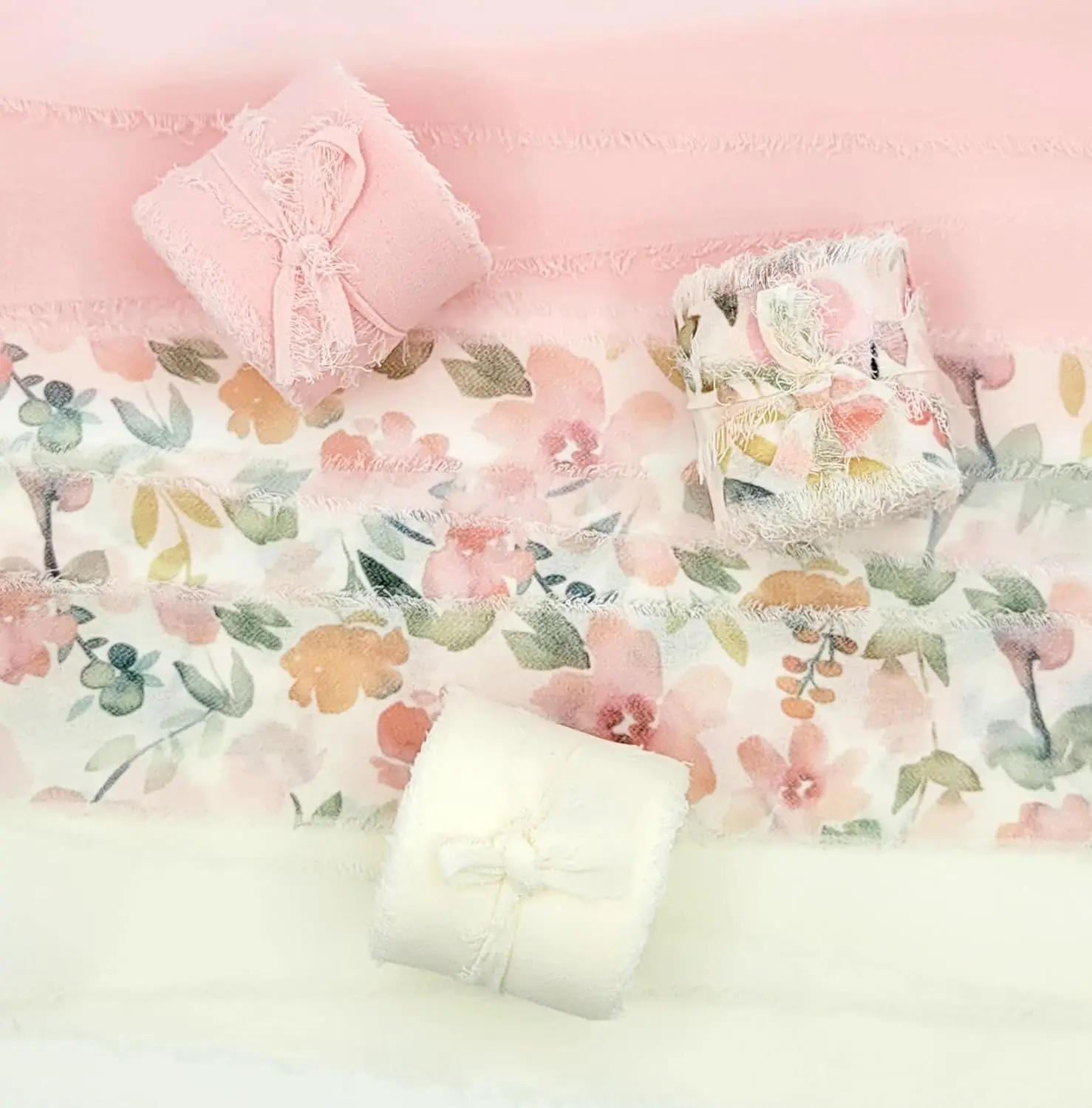 Mischen Sie 3 Rollen, 5 m, bedruckte Blumen, ausgefranstem Satin, handgefertigtes Chiffonband für Hochzeitseinladung, Blumenstrauß, Geburtsparty, DIY, Dezember, Geschenk – Detail 9