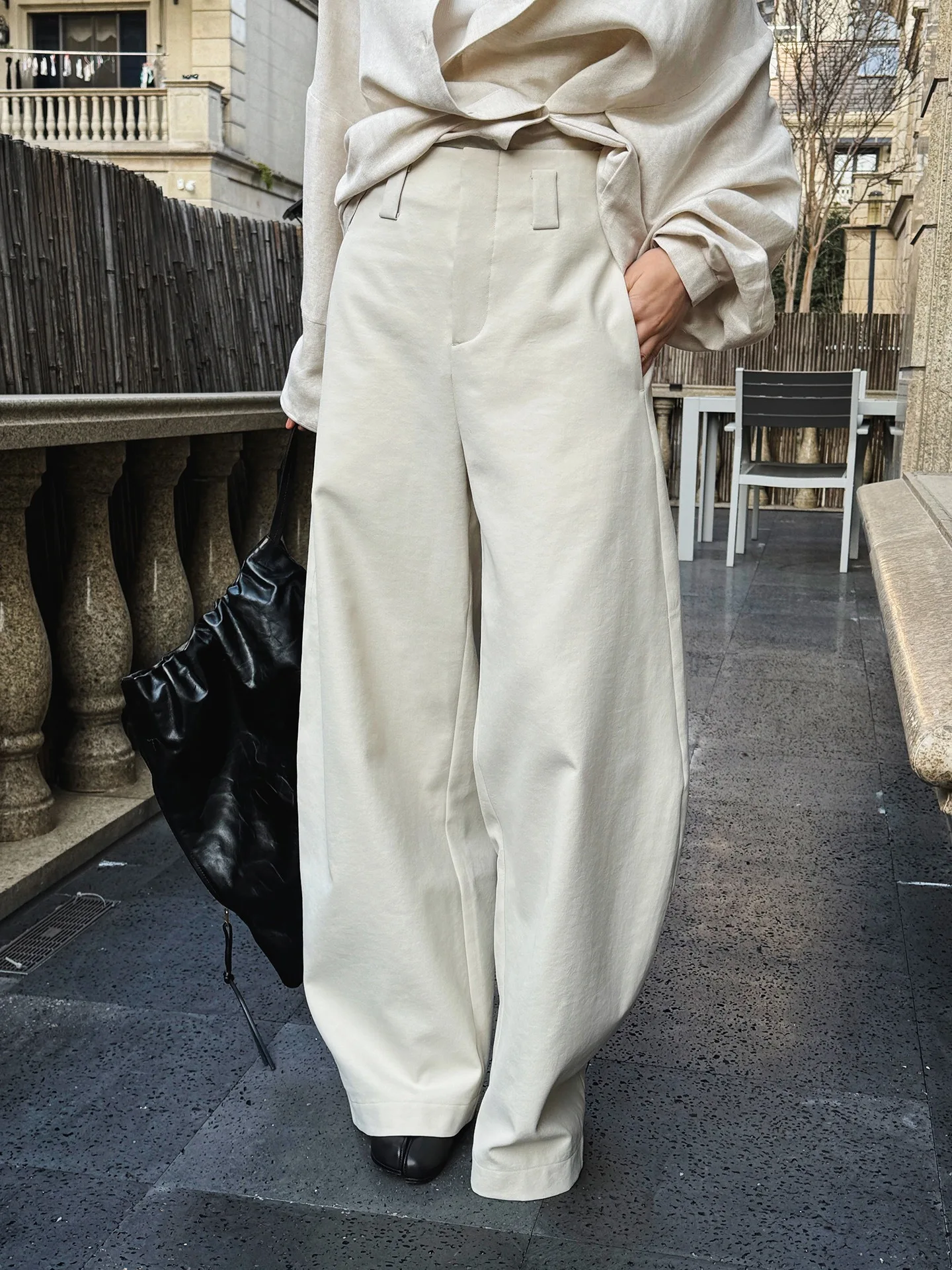 Old Money Style Scimitar Silhouette Pant Loose Fit High Waist Slimming Commuter Trousers For Women