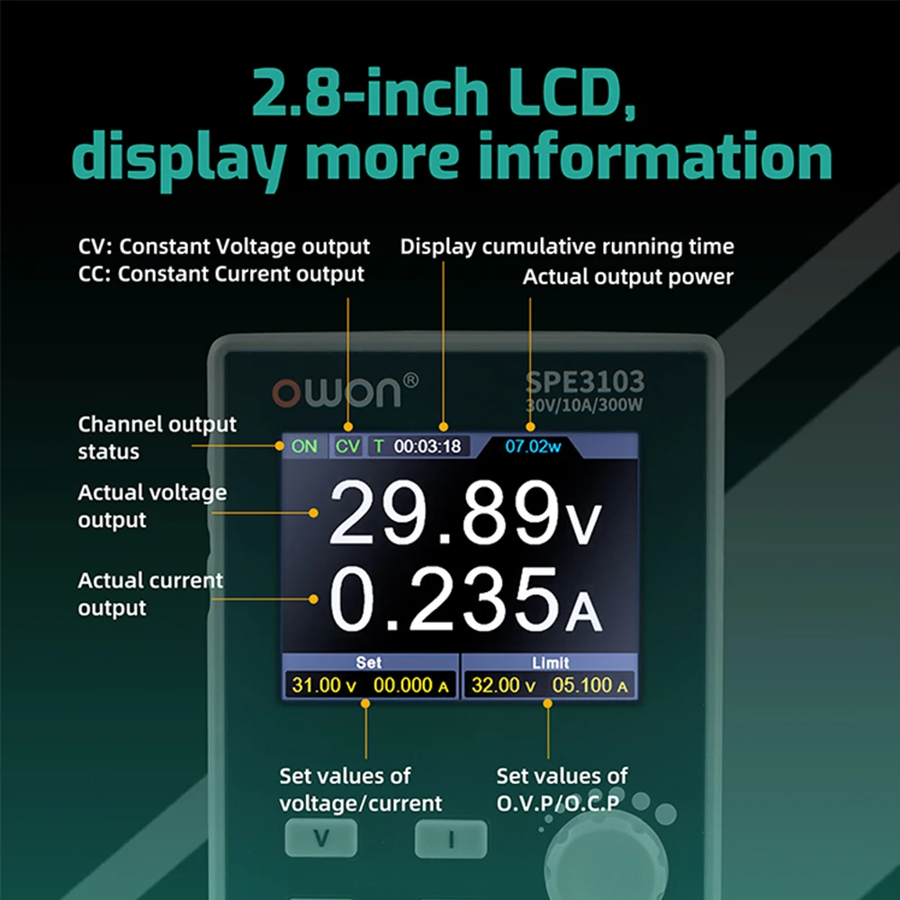 OWON SPE Programmable DC Power Supply 300W 30V/10A 60V/10A 2.8\