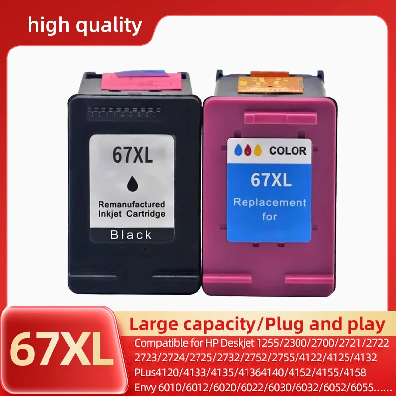 

67XL 67 XL Ink Cartridge Compatible for HP DeskJet 2700 2700e 2755e 2755 4155e 4155 Envy 6030 6052 6058 2300 2700 2721 2722 2723