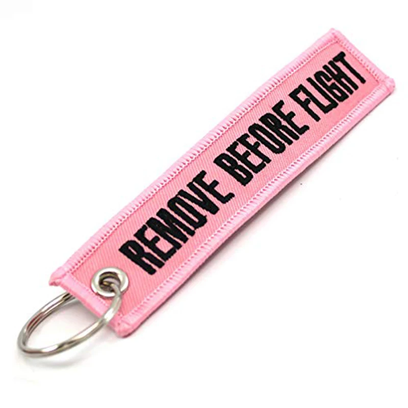 100Pcs Pink Remove Before Flight Embroidered Woven Keychain Luggage Tag Travel Bag Charm