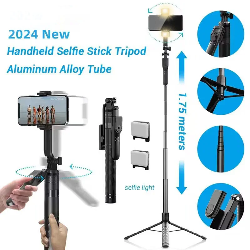 2025 New 1.7M Wireless Selfie Stick Tripod Foldable Stand For Gopro Action Cameras Smartphones Balance Steady Shooting Live