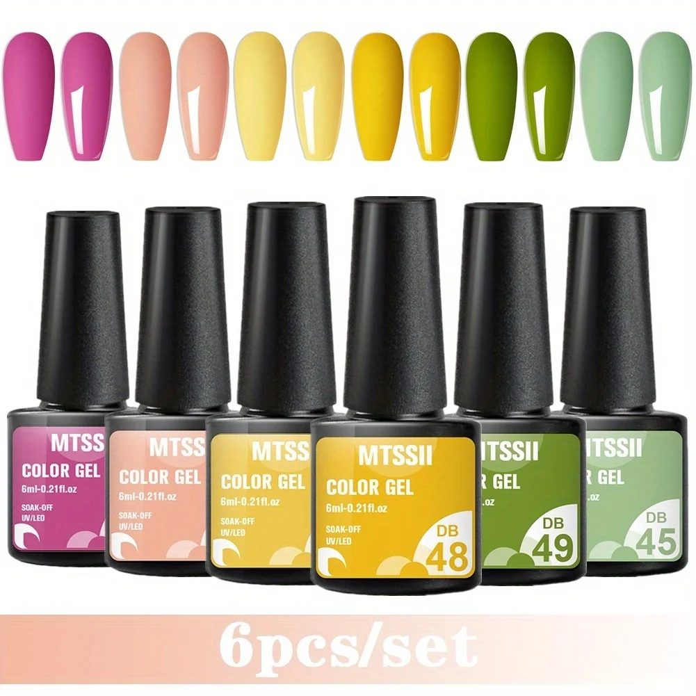 Juego de 6 esmaltes de uñas de Gel brillante, serie de colores de primavera y verano, semipermanente, UV