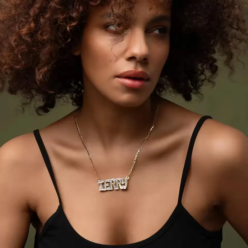 

Stainless Steel Hiphop Jewelry Customized Double Plated Name Necklace For Women 2022 Gift Personalized Nameplate Names Pendant