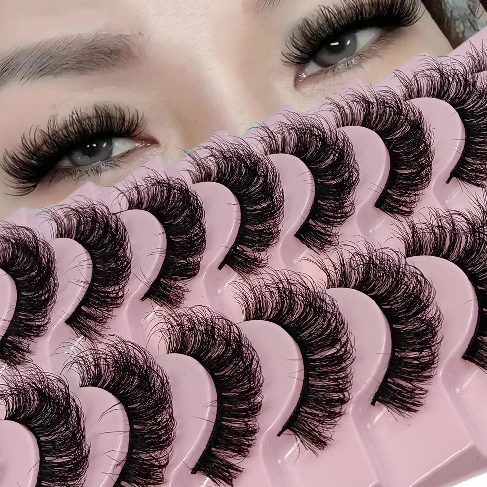 10 Pairs DD Curl Russian Lashes , Voluminous Fluffy Fake Eyelashes, Natural Long Soft Wispy Messy Dramatic False Eyelashes