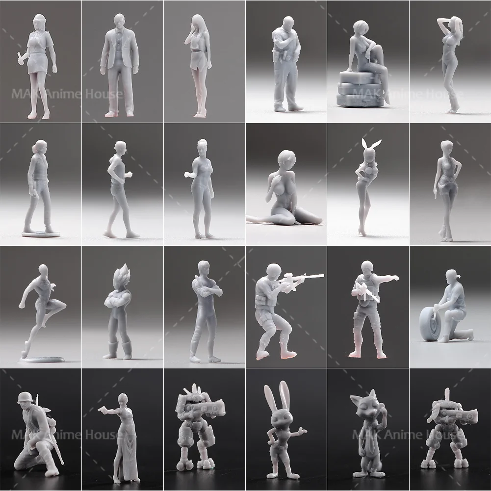 Blind Box Random Unpainted Miniatures 1/64 1/87 Scale Male Female Scene Figures 5-Piece Set Doll Model Scene Decoration Toy