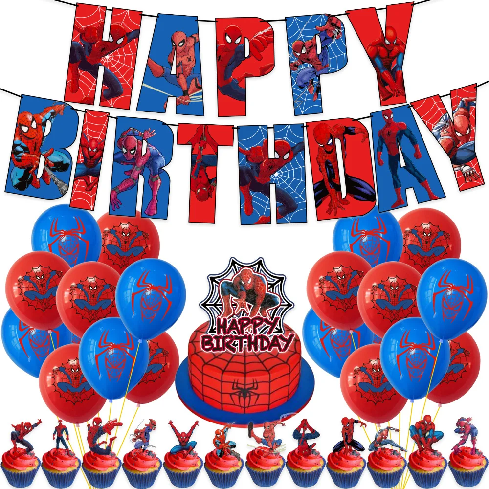 Spiderman Superhero Balloons Spiderman Theme Birthday Party Set Paper Cake Flag Balloons Air Globos