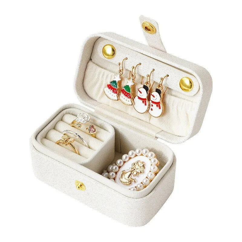Mini Portable PU Leather Jewelry Box Travel Snap Earrings Ring Necklace Organizer Small Compact Jewelry Case