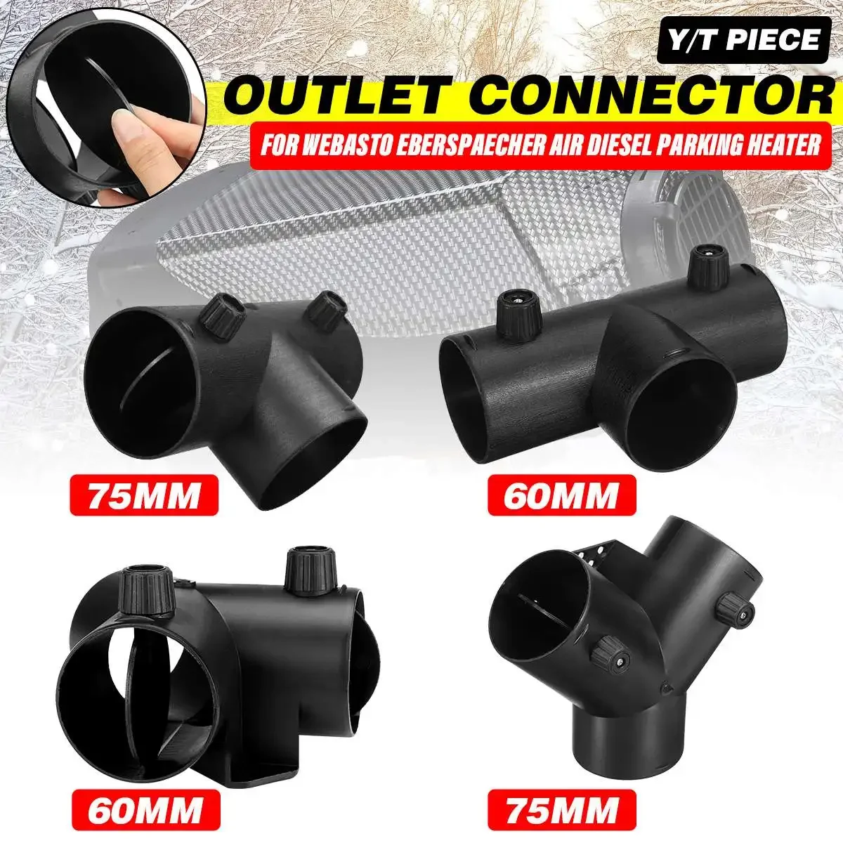 

60mm/75mm Y T Piece Air Vent Ducting Exhaust Connector Dual Closable Open Regulatin Valve Flap For Webasto Diesel Parking Heater