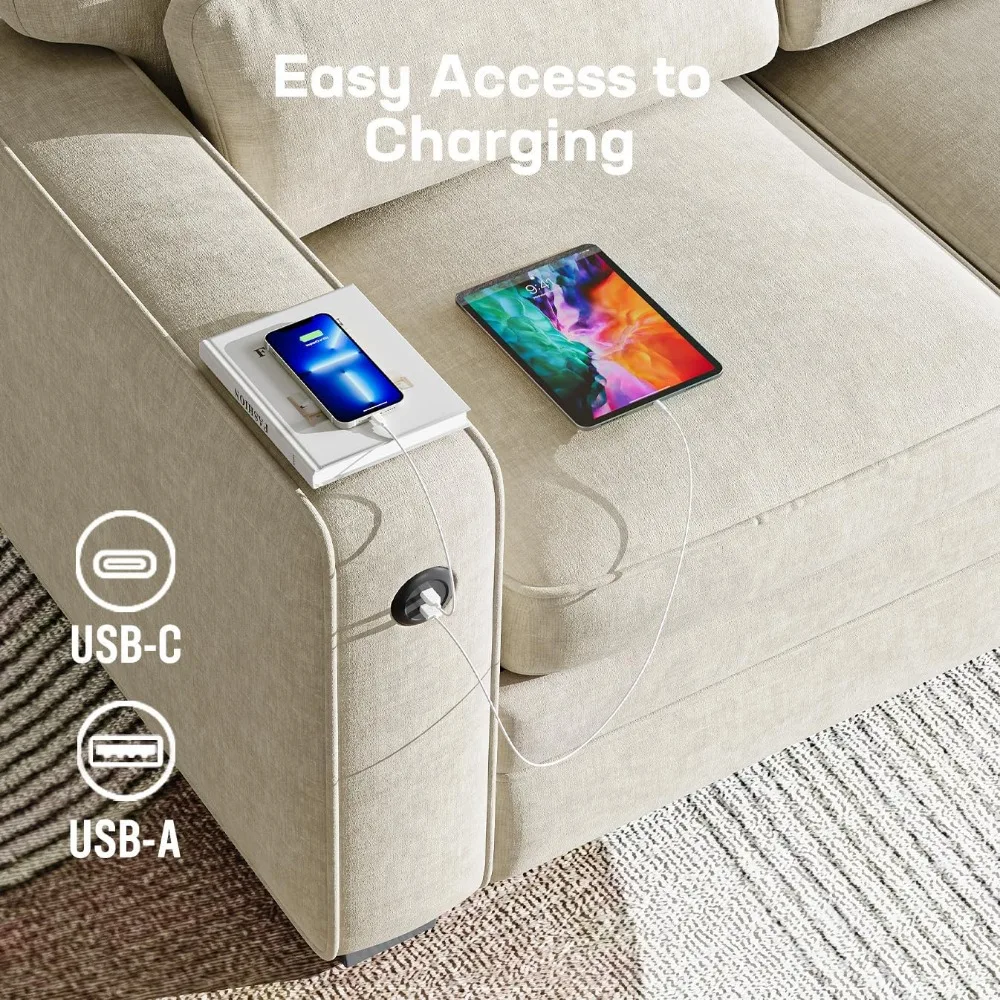 Full Size Memory Foam Sleeper Sofa with USB Ports and Removable Covers, Loveseat for Living Room